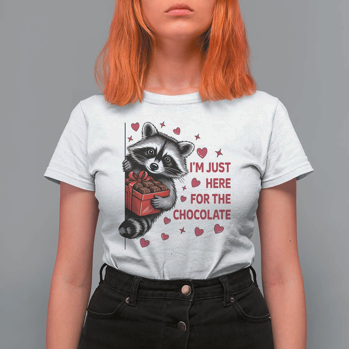 Valentine Racoon Trash Panda T Shirt For Women I'm Just Here For The Chocolate
