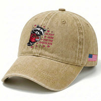 Valentine Racoon Trash Panda Washed Cotton Baseball Cap I'm Just Here For The Chocolate