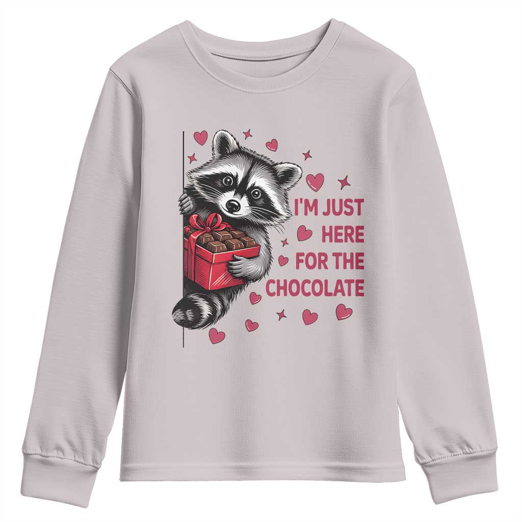 Valentine Racoon Trash Panda Youth Sweatshirt I'm Just Here For The Chocolate