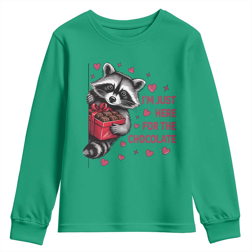 Valentine Racoon Trash Panda Youth Sweatshirt I'm Just Here For The Chocolate