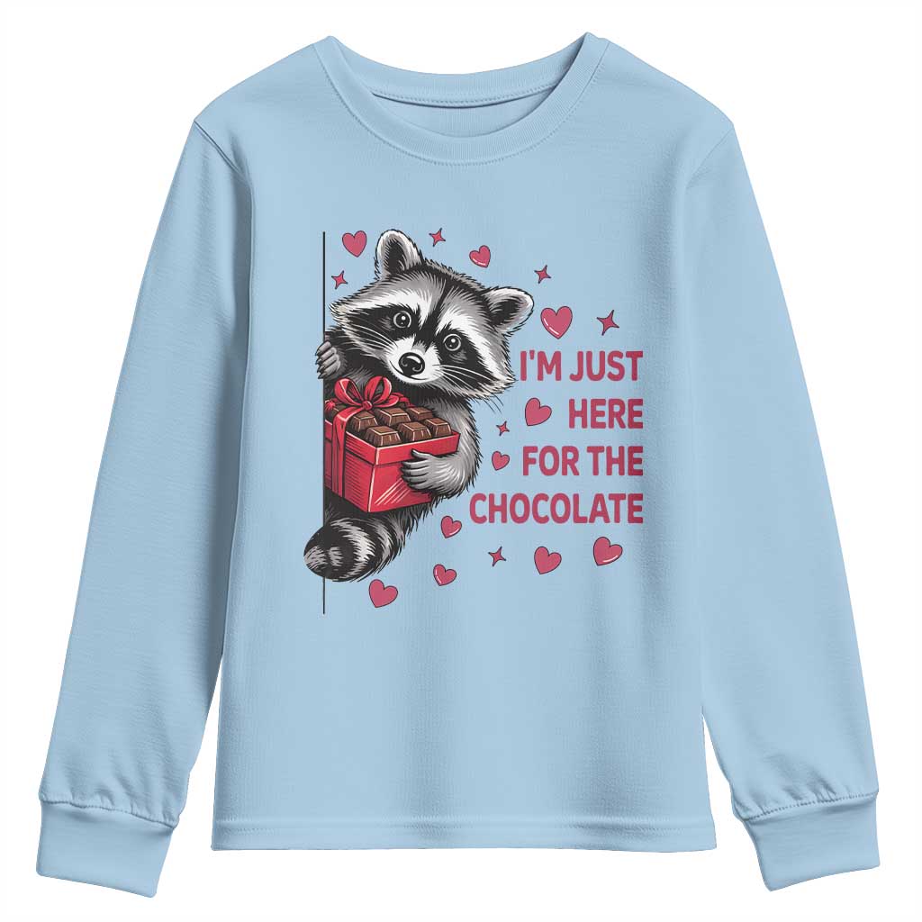 Valentine Racoon Trash Panda Youth Sweatshirt I'm Just Here For The Chocolate