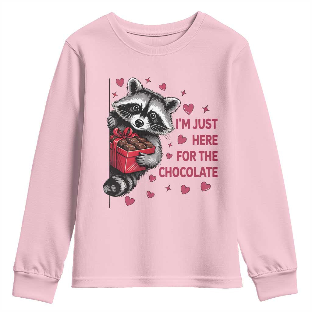 Valentine Racoon Trash Panda Youth Sweatshirt I'm Just Here For The Chocolate