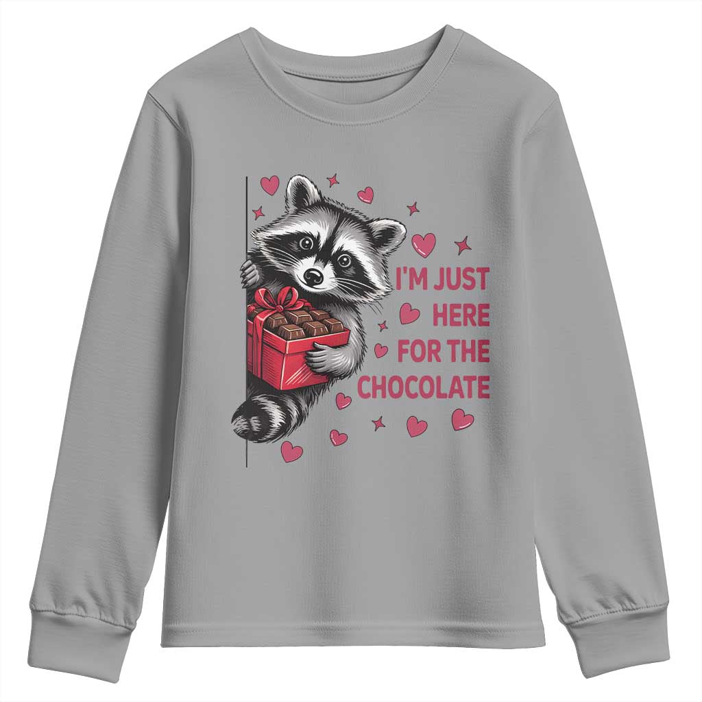 Valentine Racoon Trash Panda Youth Sweatshirt I'm Just Here For The Chocolate