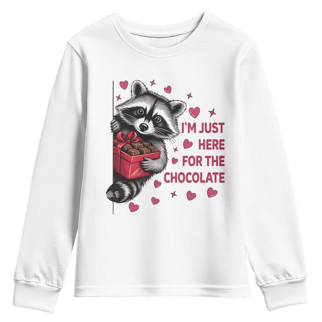 Valentine Racoon Trash Panda Youth Sweatshirt I'm Just Here For The Chocolate