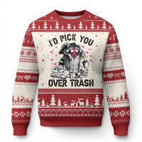 Valentine Racoon Trash Panda Ugly Christmas Sweater I Would Pick You Over Trash