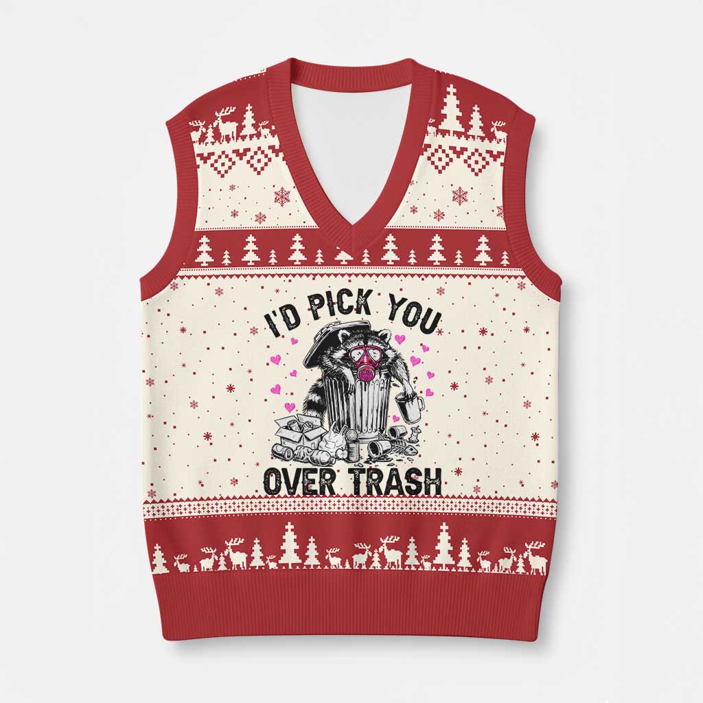 Valentine Racoon Trash Panda V-Neck Knit Sweater Vest I Would Pick You Over Trash