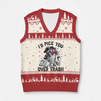 Valentine Racoon Trash Panda V-Neck Knit Sweater Vest I Would Pick You Over Trash