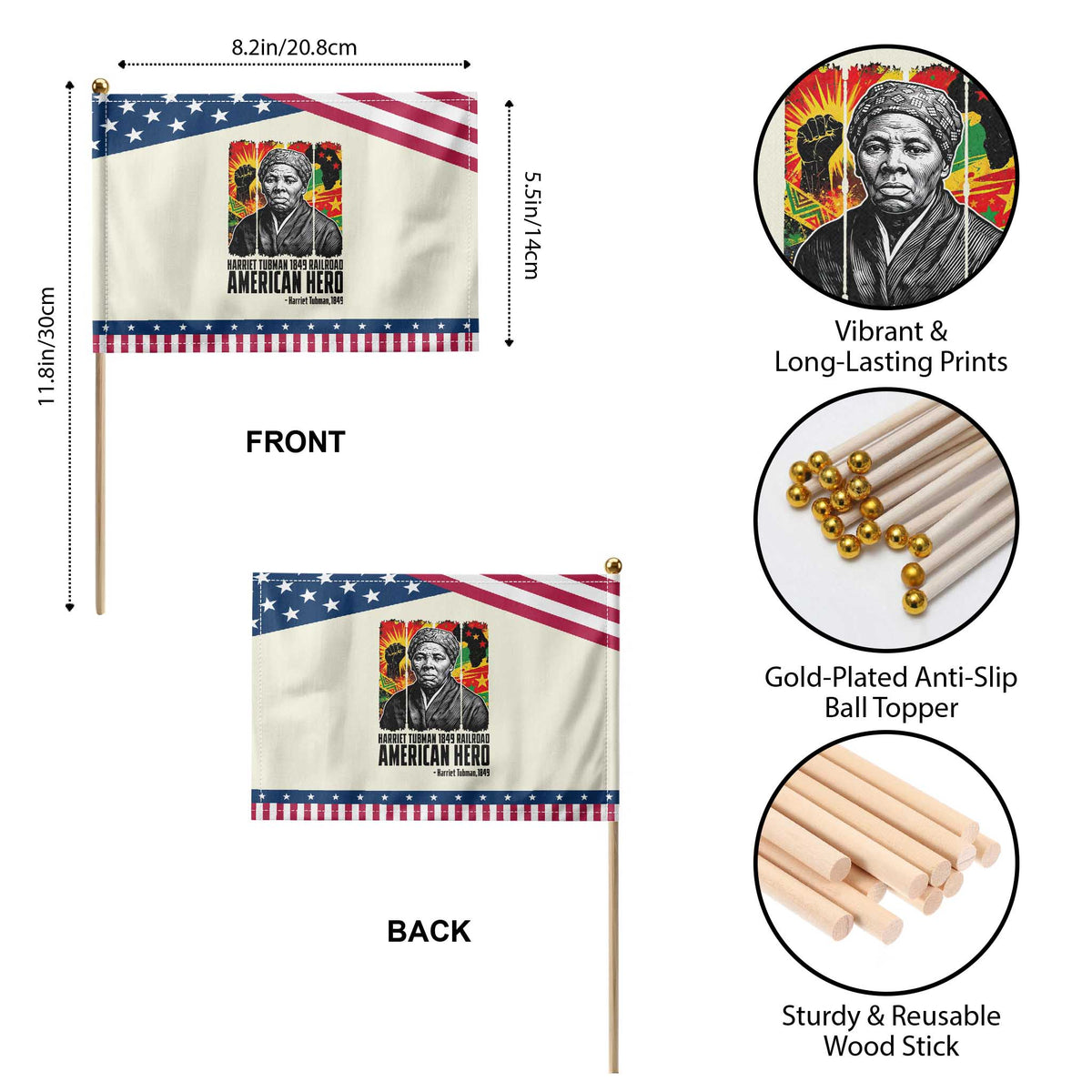 Harriet Tubman Black History Month Patriotic Handheld Flag Underground Railroad American Hero History