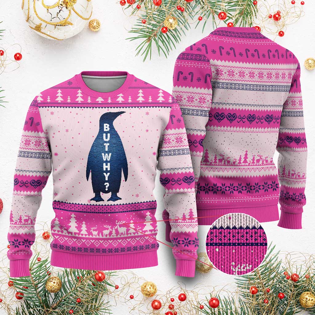 But Why Penguin Ugly Christmas Sweater Funny Nihilist Hiking Meme
