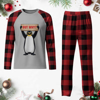 But Why Penguin Plaid Pajama Set Funny Nihilist Penguin Hiking Meme