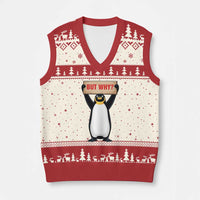 But Why Penguin V-Neck Knit Sweater Vest Funny Nihilist Penguin Hiking Meme