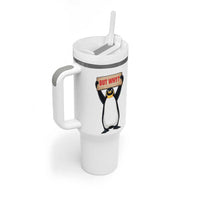 But Why Penguin Tumbler With Handle Funny Nihilist Penguin Hiking Meme