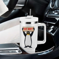 But Why Penguin Tumbler With Handle Funny Nihilist Penguin Hiking Meme