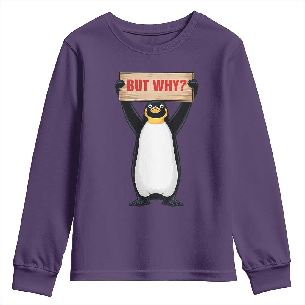 But Why Penguin Youth Sweatshirt Funny Nihilist Penguin Hiking Meme