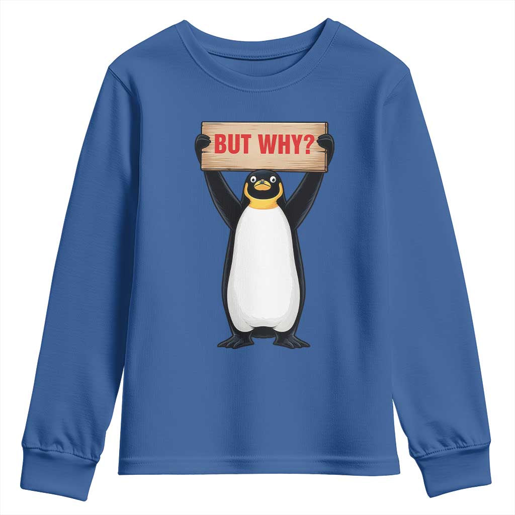 But Why Penguin Youth Sweatshirt Funny Nihilist Penguin Hiking Meme