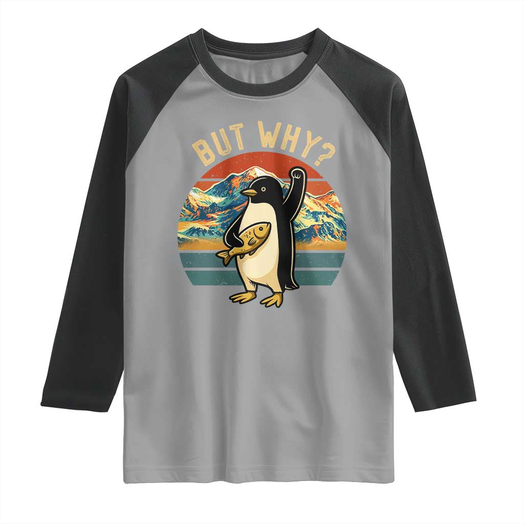 But Why Penguin Raglan Shirt Nihilist Penguin Mountain Hiking