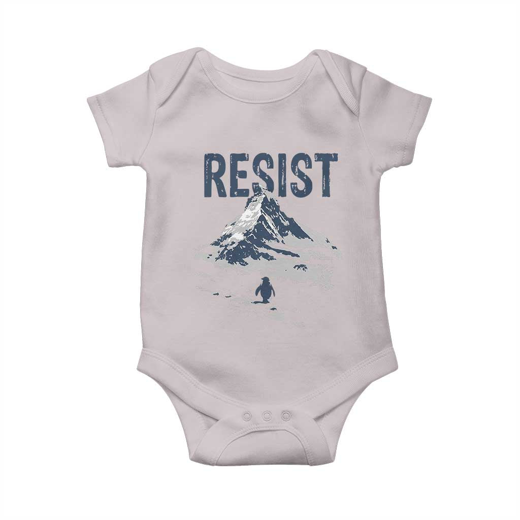 Funny Penguin Protest Baby Onesie Resist Penguin Mountain Hiking Meme