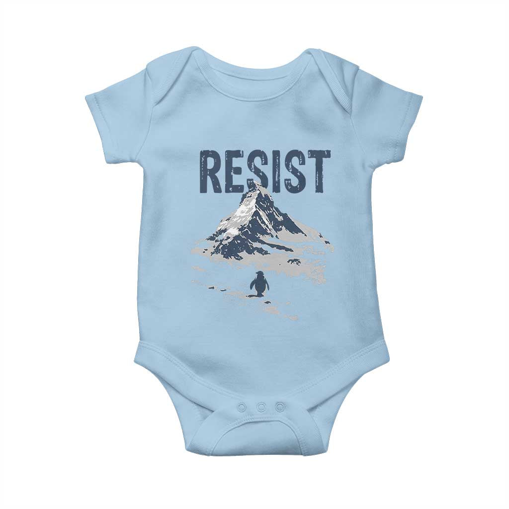 Funny Penguin Protest Baby Onesie Resist Penguin Mountain Hiking Meme