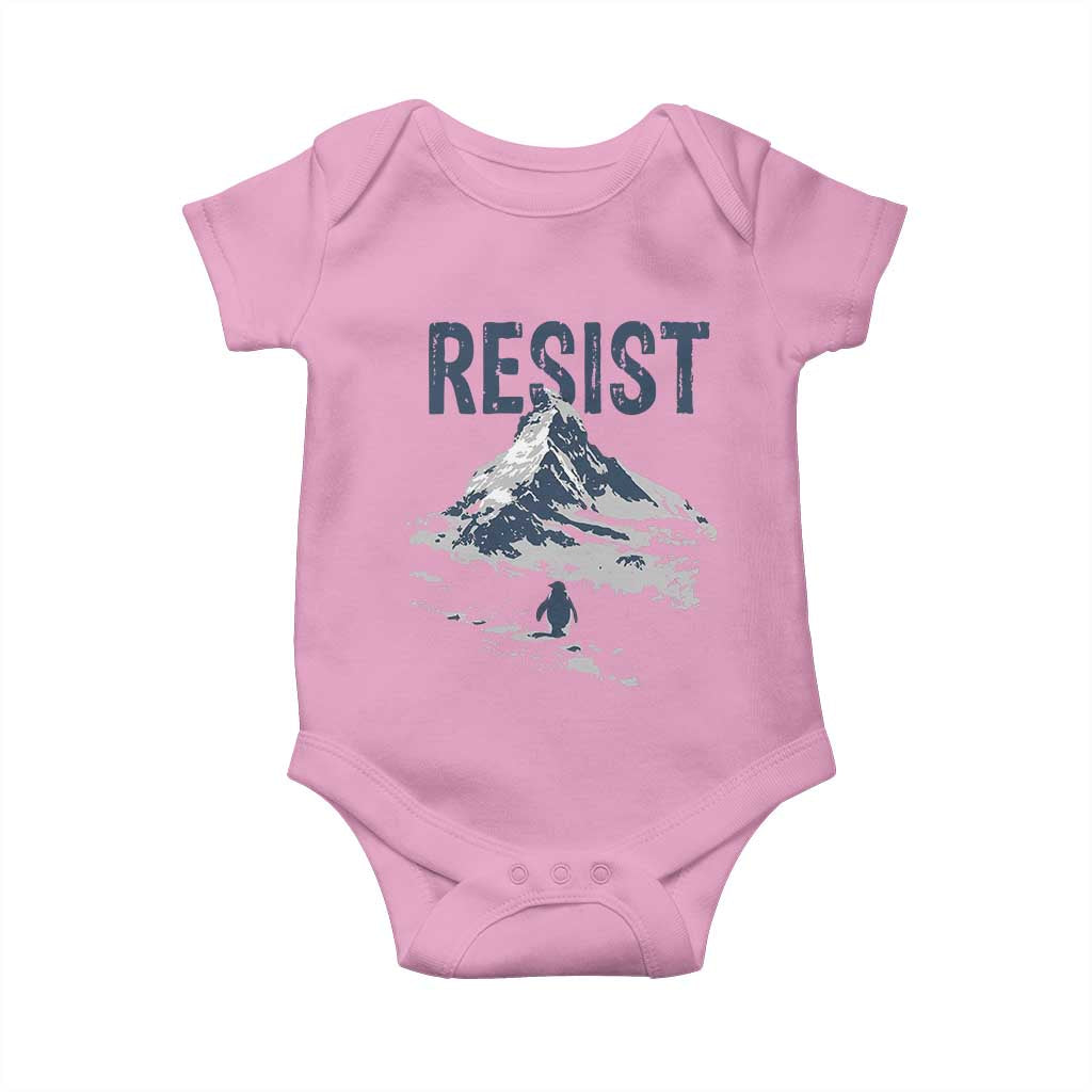 Funny Penguin Protest Baby Onesie Resist Penguin Mountain Hiking Meme