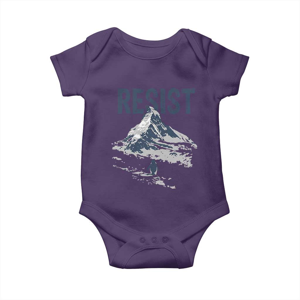 Funny Penguin Protest Baby Onesie Resist Penguin Mountain Hiking Meme
