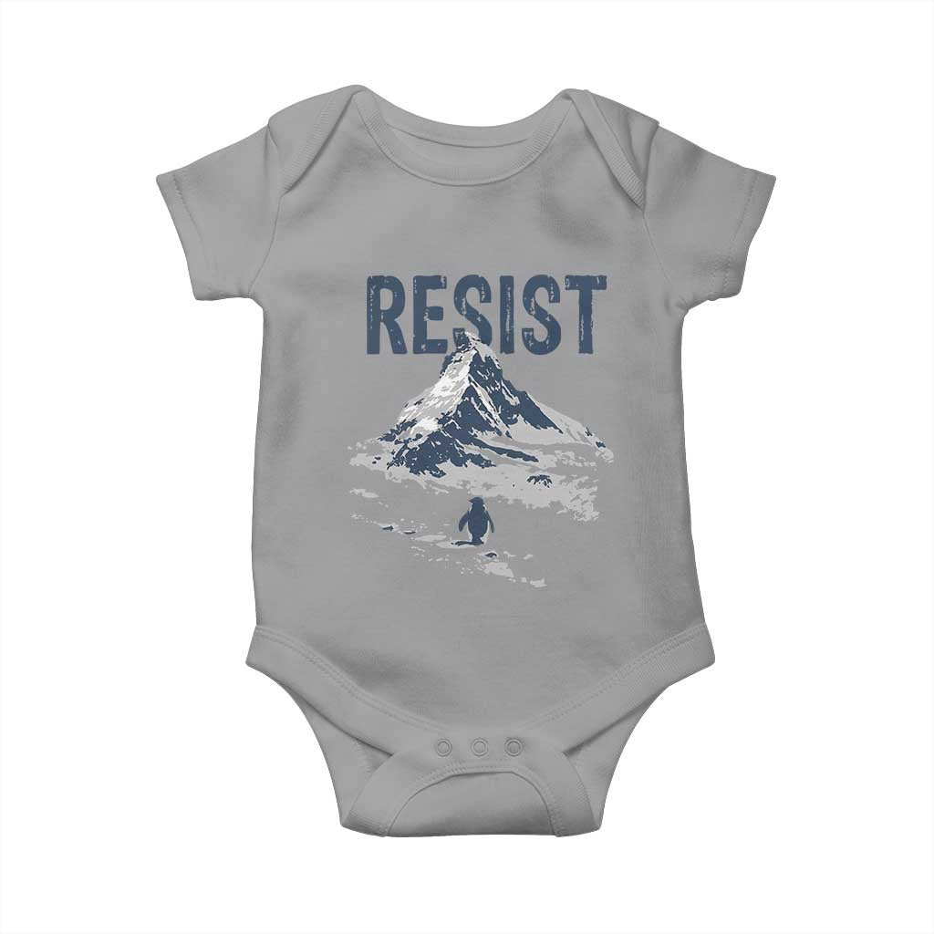 Funny Penguin Protest Baby Onesie Resist Penguin Mountain Hiking Meme