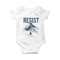 Funny Penguin Protest Baby Onesie Resist Penguin Mountain Hiking Meme