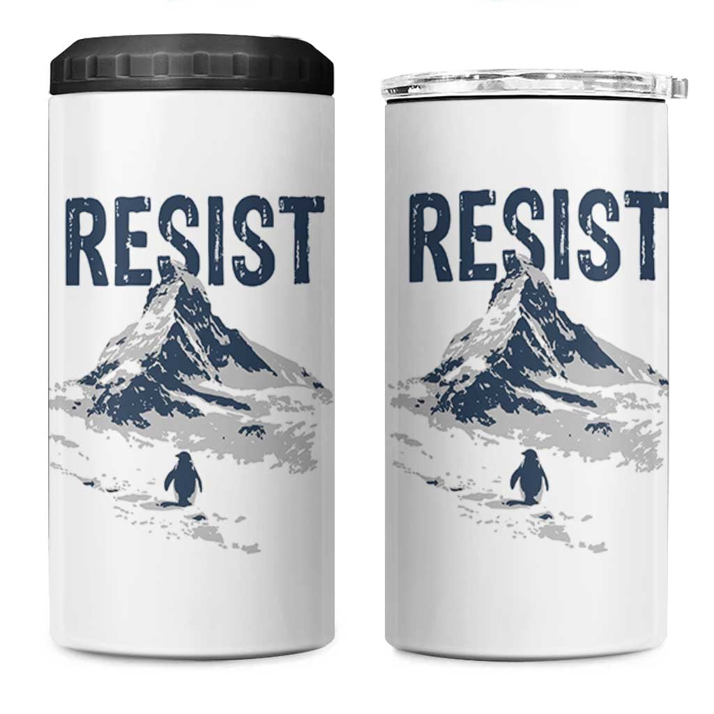 Funny Penguin Protest 4 in 1 Can Cooler Tumbler Resist Penguin Mountain Hiking Meme