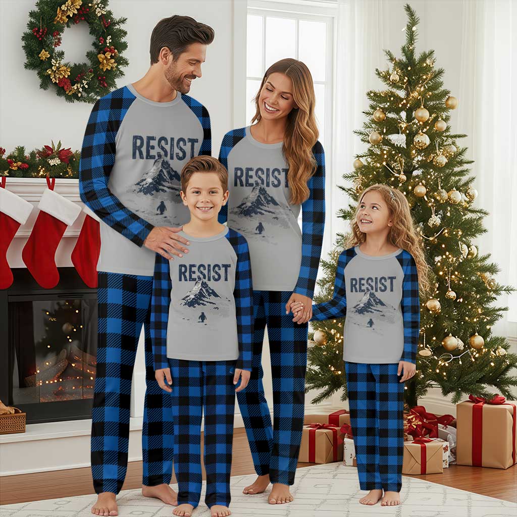 Funny Penguin Protest Plaid Pajama Set Resist Penguin Mountain Hiking Meme