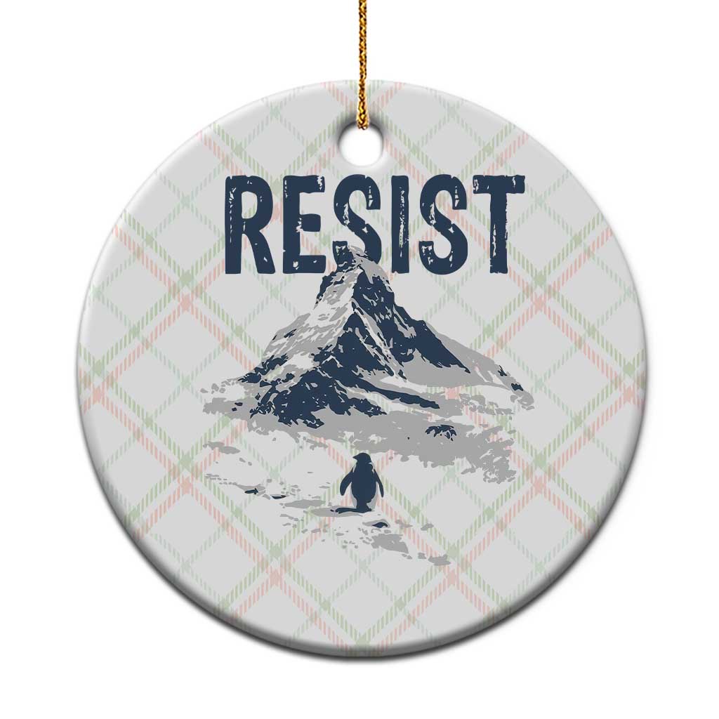 Funny Penguin Protest Ceramic Ornament Resist Penguin Mountain Hiking Meme