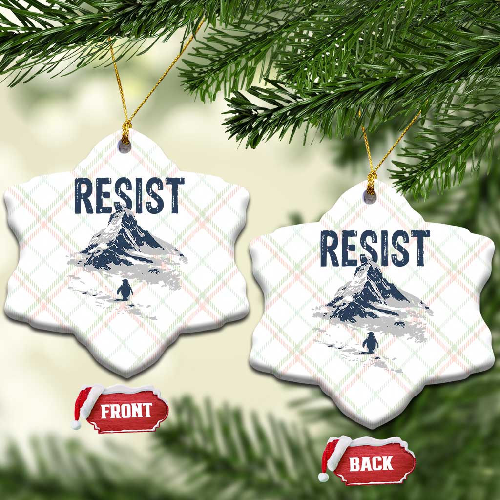 Funny Penguin Protest Ceramic Ornament Resist Penguin Mountain Hiking Meme