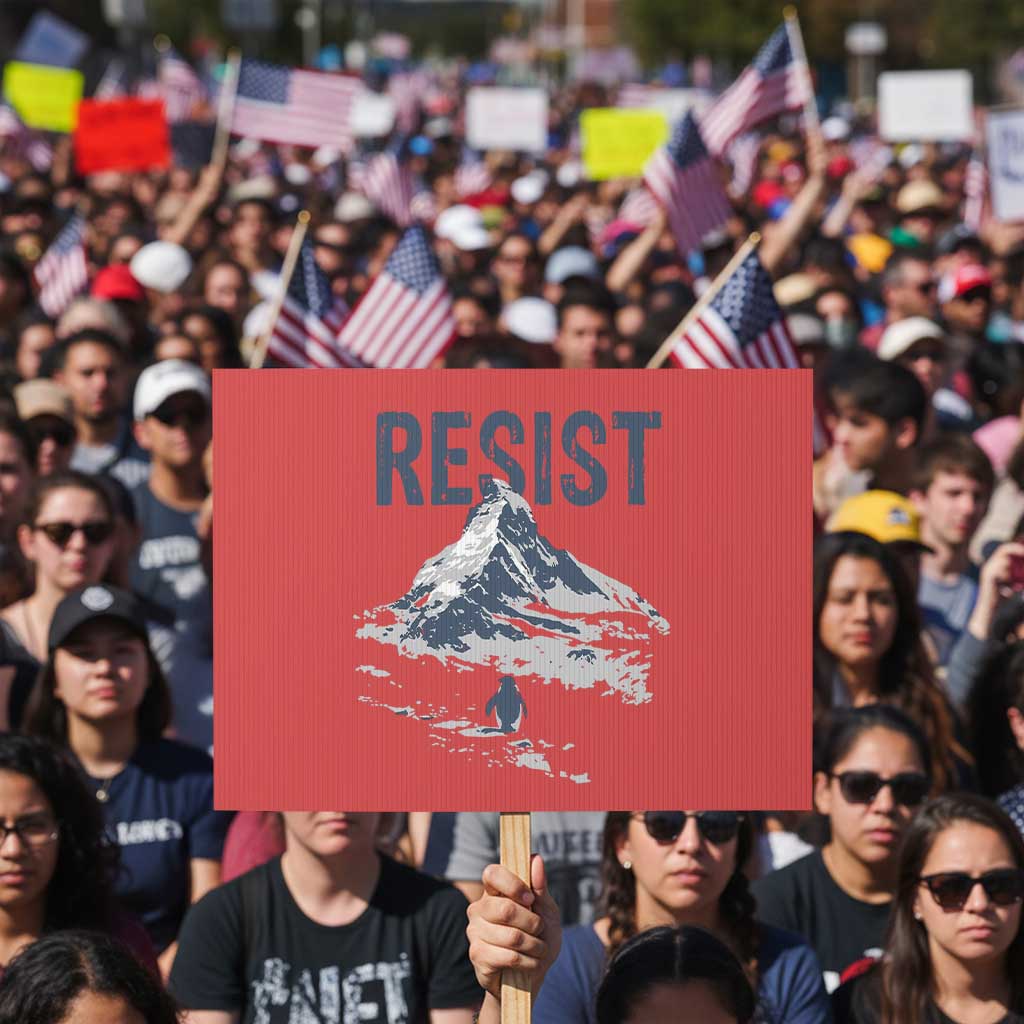 Funny Penguin Protest Protest Sign Resist Penguin Mountain Hiking Meme
