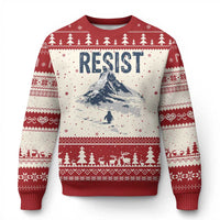 Funny Penguin Protest Ugly Christmas Sweater Resist Penguin Mountain Hiking Meme