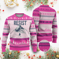 Funny Penguin Protest Ugly Christmas Sweater Resist Penguin Mountain Hiking Meme