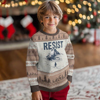 Funny Penguin Protest Ugly Christmas Sweater Resist Penguin Mountain Hiking Meme