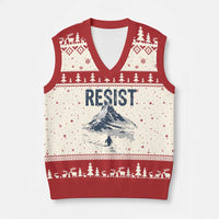Funny Penguin Protest V-Neck Knit Sweater Vest Resist Penguin Mountain Hiking Meme