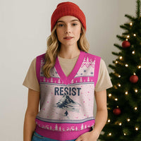 Funny Penguin Protest V-Neck Knit Sweater Vest Resist Penguin Mountain Hiking Meme