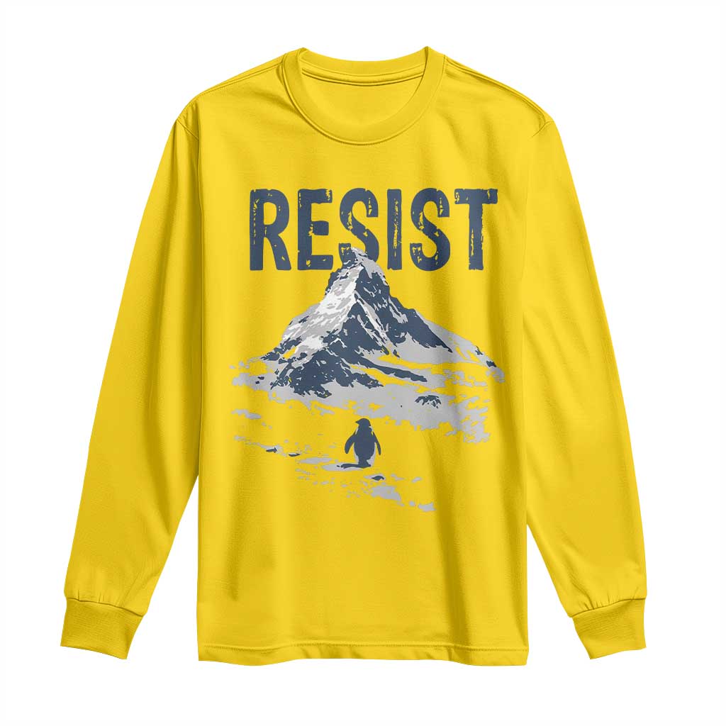 Funny Penguin Protest Long Sleeve Shirt Resist Penguin Mountain Hiking Meme