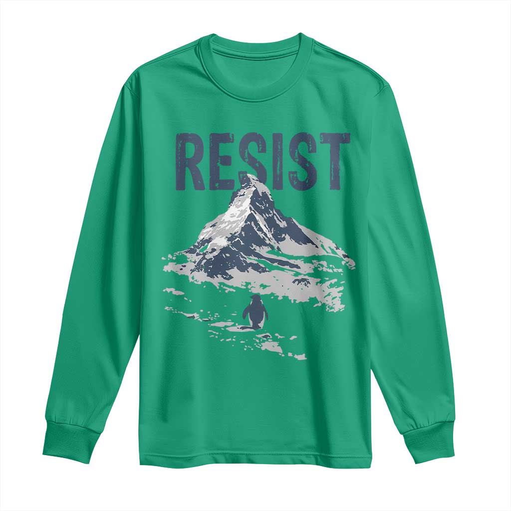 Funny Penguin Protest Long Sleeve Shirt Resist Penguin Mountain Hiking Meme