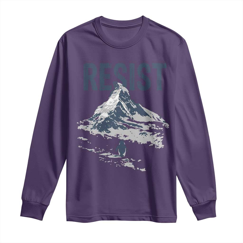 Funny Penguin Protest Long Sleeve Shirt Resist Penguin Mountain Hiking Meme
