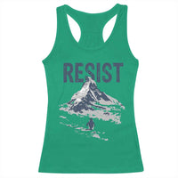 Funny Penguin Protest Racerback Tank Top Resist Penguin Mountain Hiking Meme
