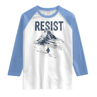 Funny Penguin Protest Raglan Shirt Resist Penguin Mountain Hiking Meme
