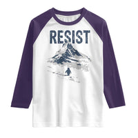 Funny Penguin Protest Raglan Shirt Resist Penguin Mountain Hiking Meme