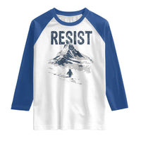 Funny Penguin Protest Raglan Shirt Resist Penguin Mountain Hiking Meme