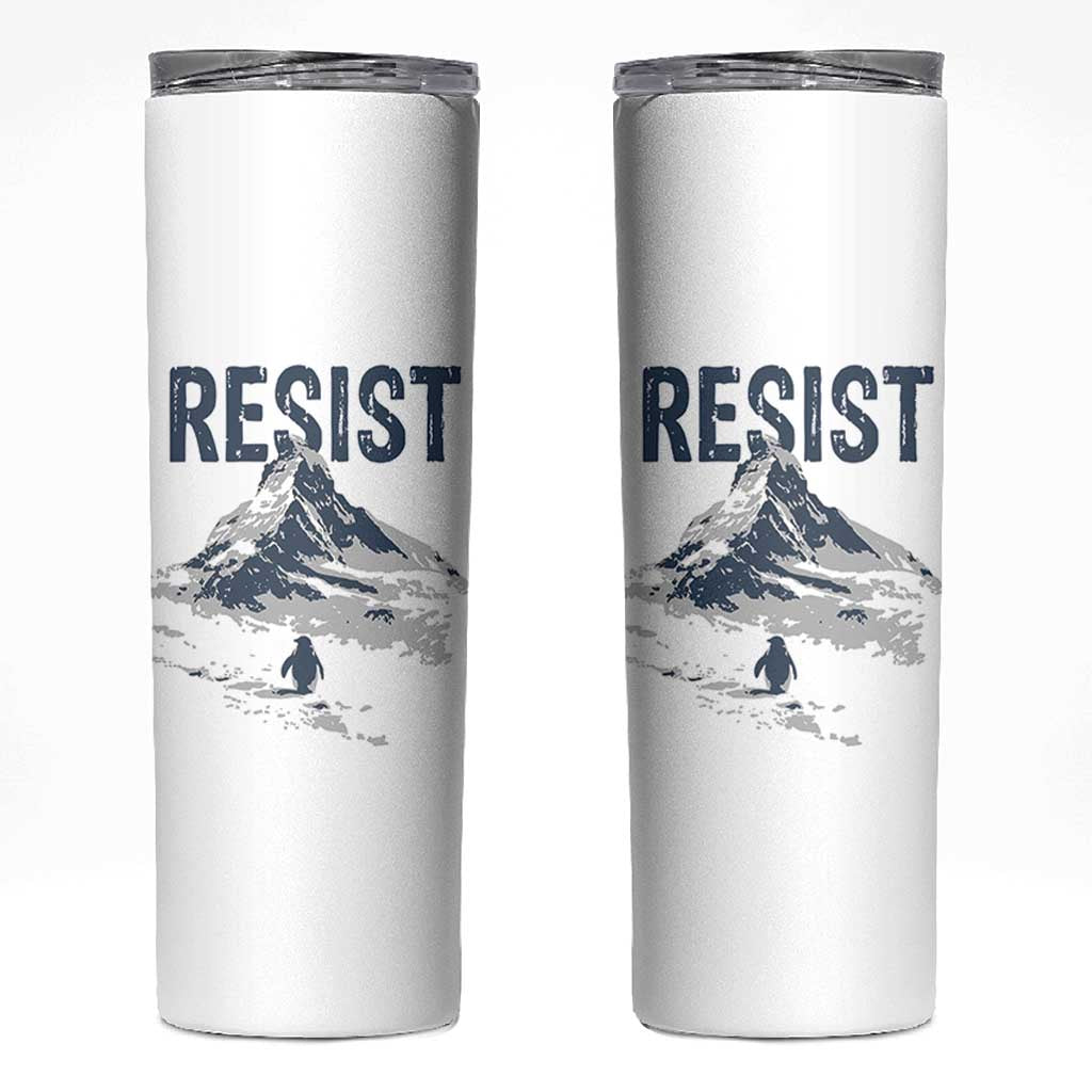 Funny Penguin Protest Skinny Tumbler Resist Penguin Mountain Hiking Meme