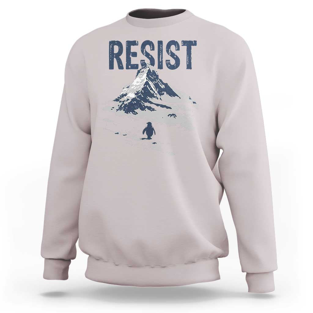 Funny Penguin Protest Sweatshirt Resist Penguin Mountain Hiking Meme