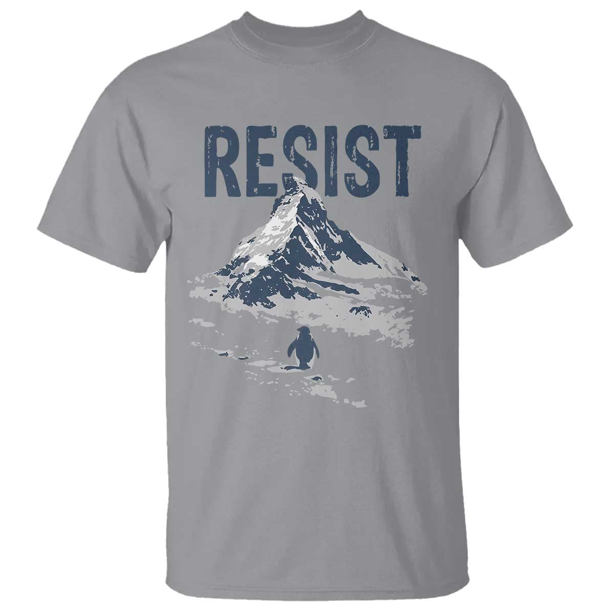 Funny Penguin Protest T Shirt Resist Penguin Mountain Hiking Meme