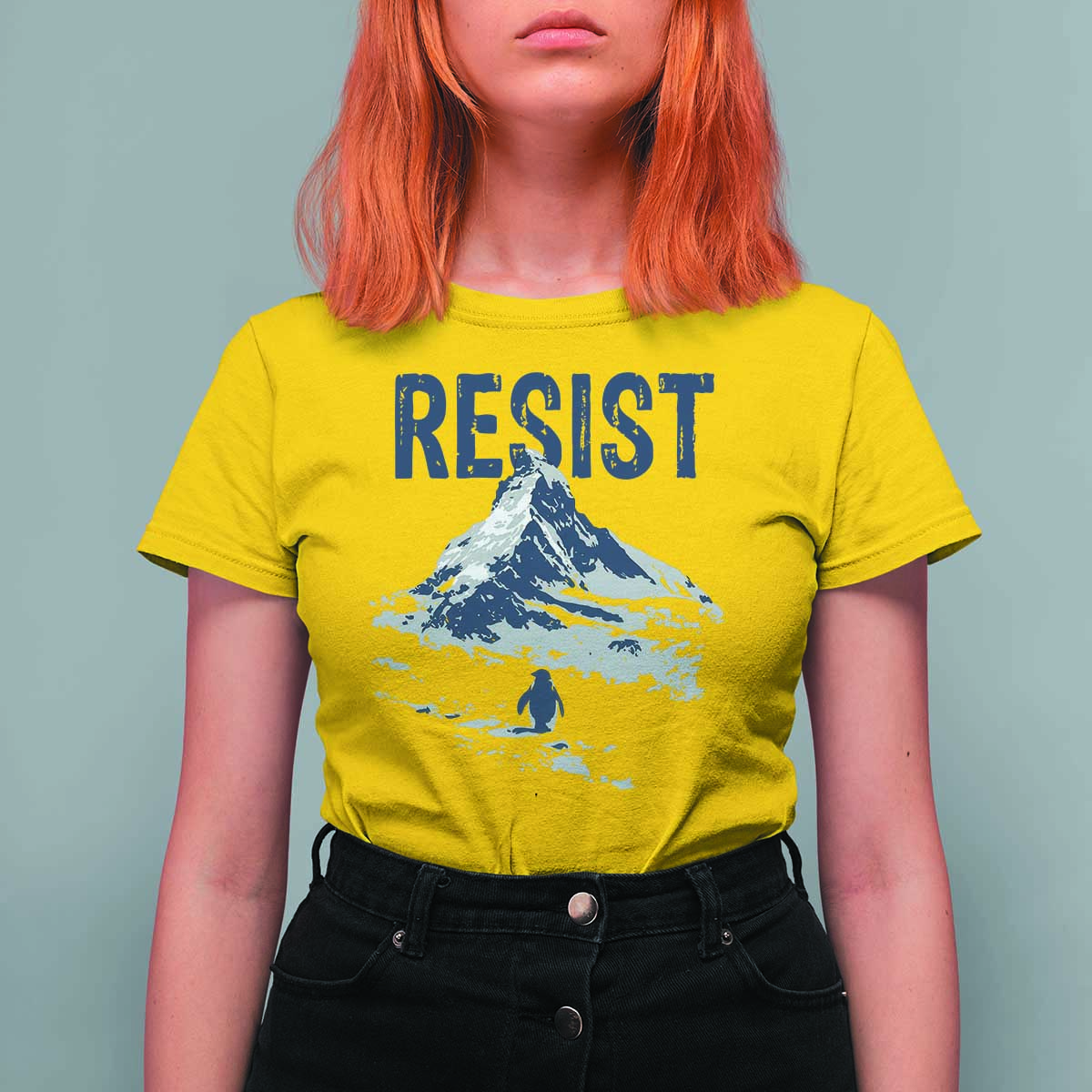 Funny Penguin Protest T Shirt For Women Resist Penguin Mountain Hiking Meme
