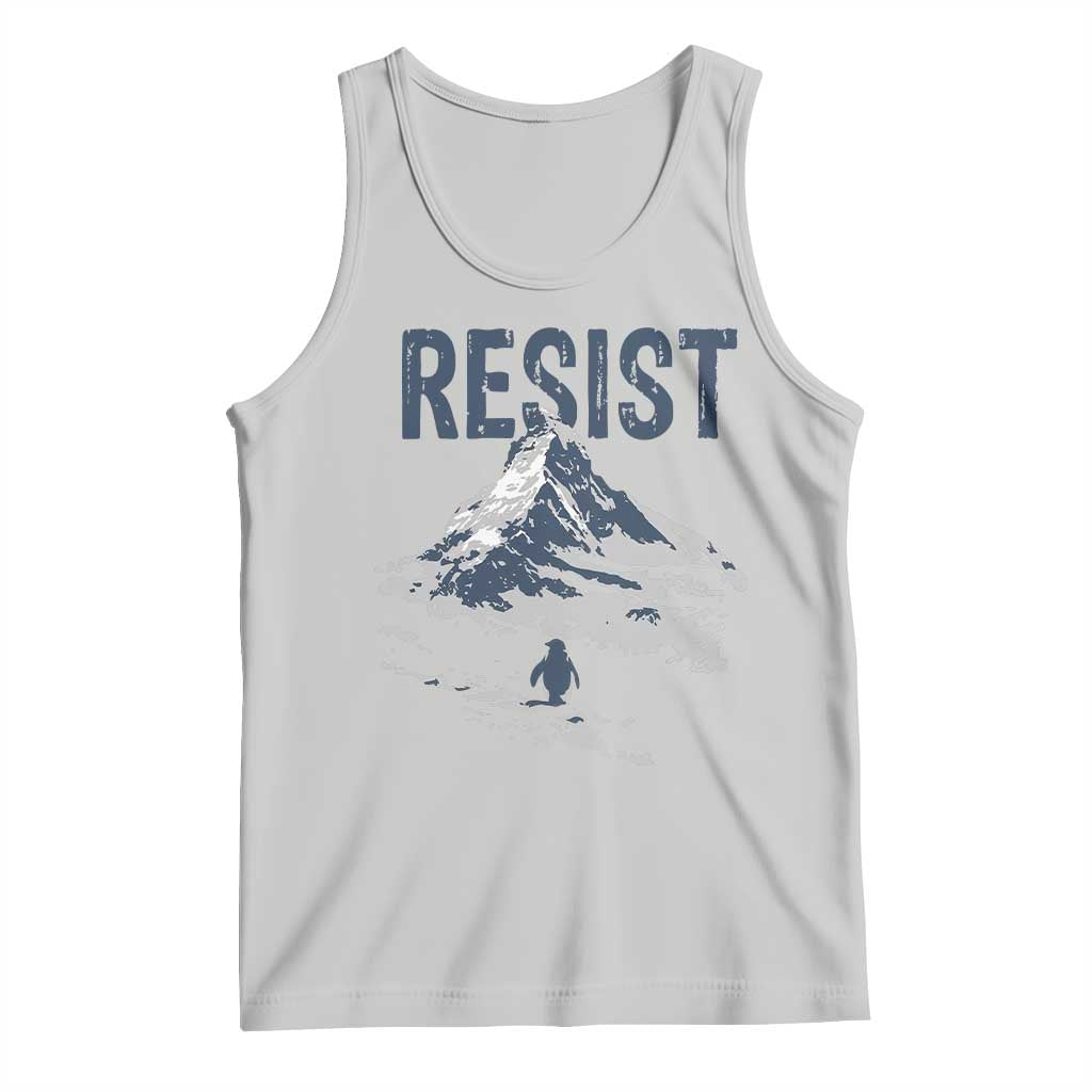 Funny Penguin Protest Tank Top Resist Penguin Mountain Hiking Meme