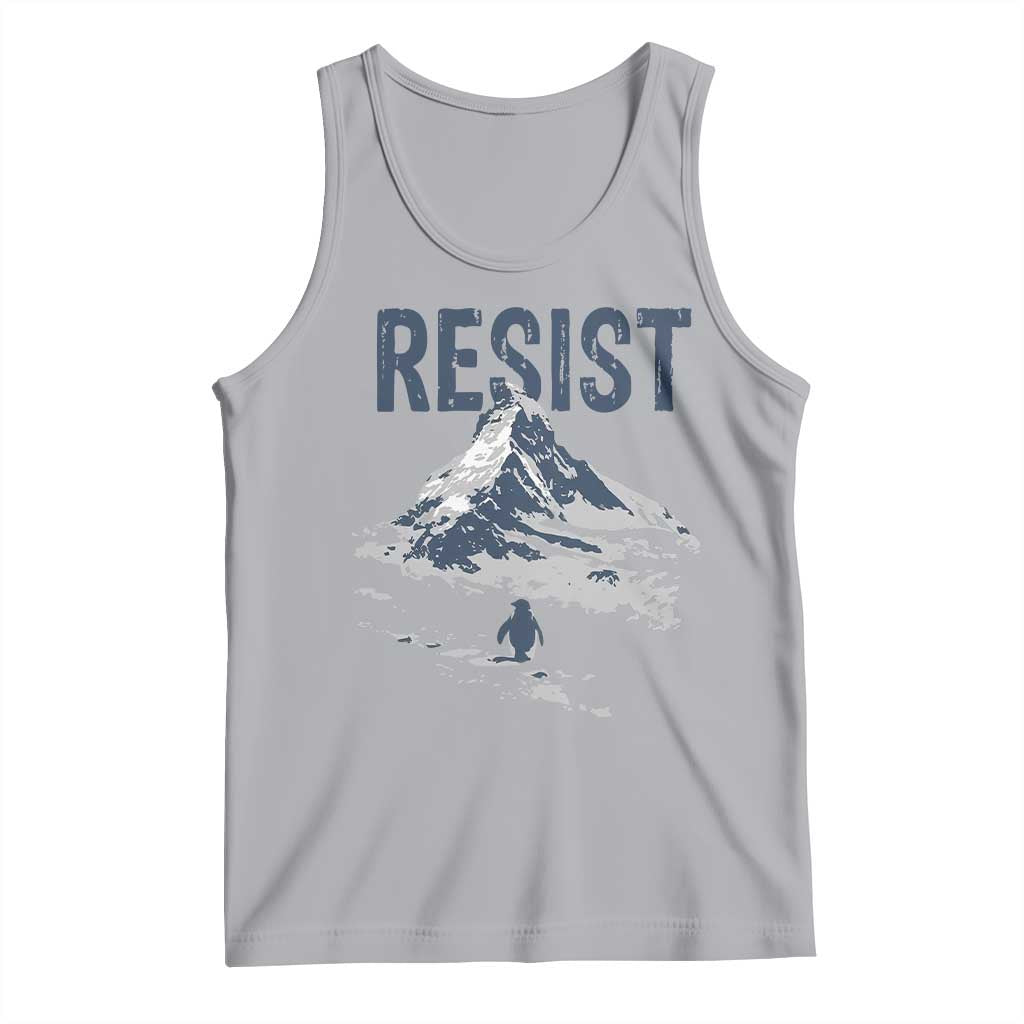 Funny Penguin Protest Tank Top Resist Penguin Mountain Hiking Meme