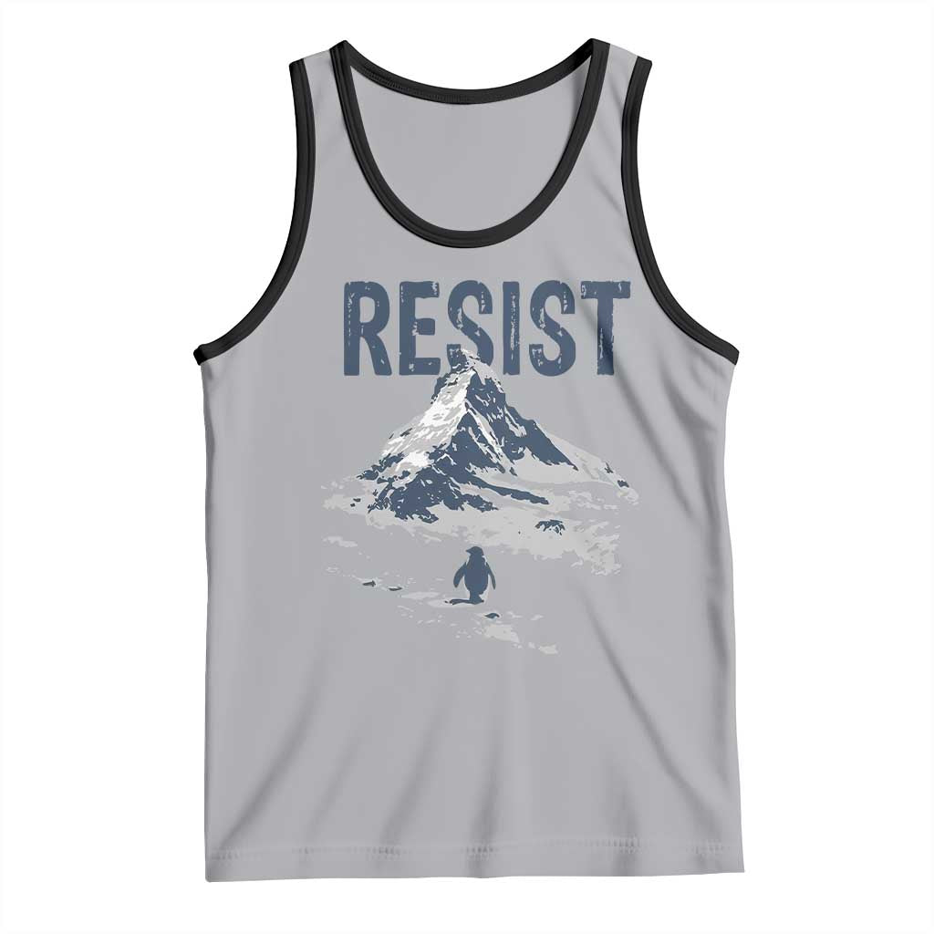 Funny Penguin Protest Tank Top Resist Penguin Mountain Hiking Meme